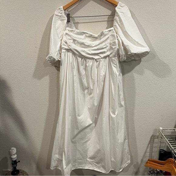 Mango Puff Sleeve Cotton Poplin midi Dress white size 8/large cottage core - Picture 4 of 12